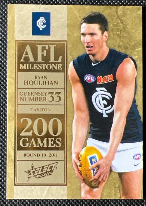 2012 AFL SELECT FOOTY STARS MG11 RYAN HOULIHAN CARLTON BLUES 200 GAME MILESTONE CARD
