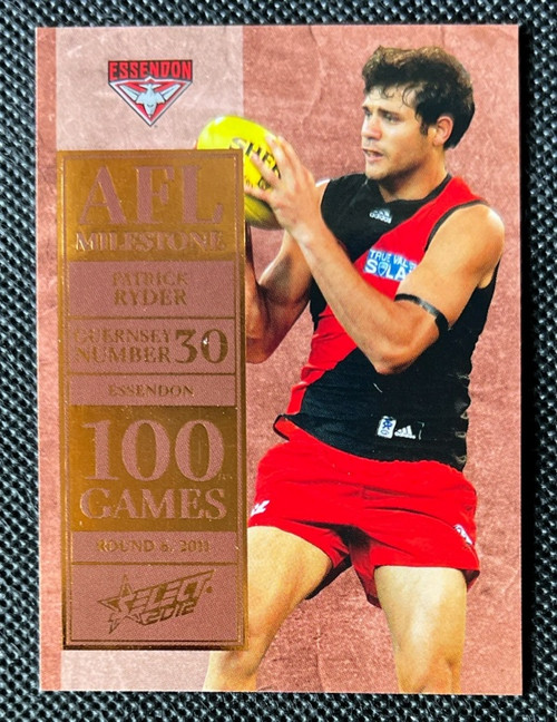 2012 AFL SELECT FOOTY STARS MG16 PADDY RYDER ESSENDON BOMBERS 100 GAME MILESTONE CARD