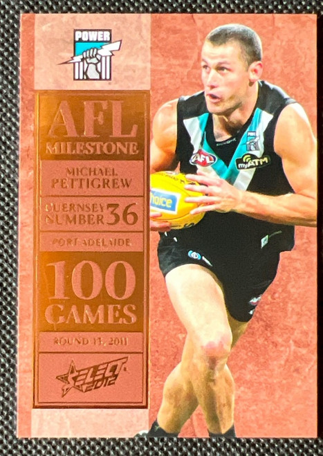 2012 AFL SELECT FOOTY STARS MG47 MICHAEL PETTIGREW PORT ADELAIDE POWER 100 GAME MILESTONE CARD