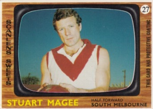 1967 VFL Scanlens #27 STUART MAGEE South Melbourne Swans Card