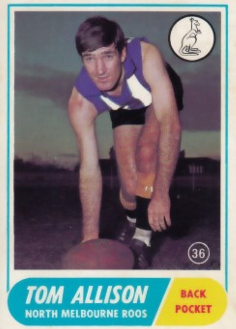1969 VFL Scanlens #36 TOM ALLISON North Melbourne Kangaroos Card
