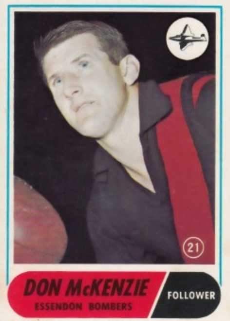 1969 VFL Scanlens #21 DON McKENZIE Essendon Bombers Card