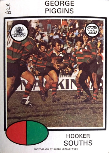 1975 Scanlens #96 GEORGE PIGGINS Sth Sydney Rabbitohs Rugby League Card
