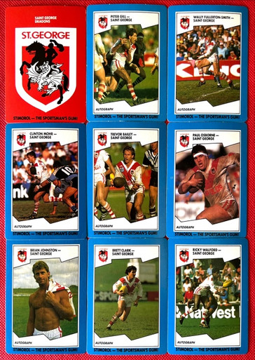 1989 STIMOROL RUGBY LEAGUE ST GEORGE DRAGONS TEAM SET