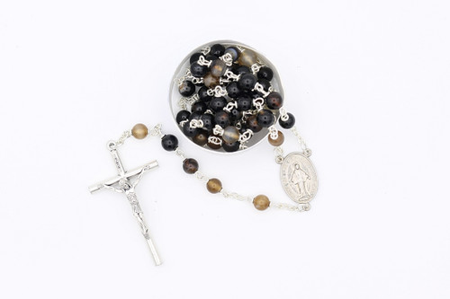 Lace Agate Gemstone Rosary Silver Toned