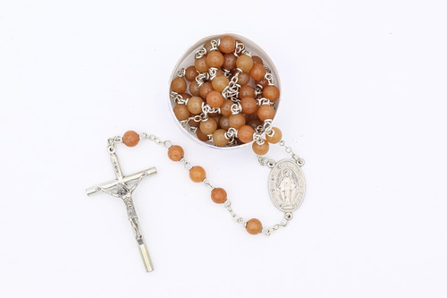 Red Aventurine Gemstone Rosary Silver Toned