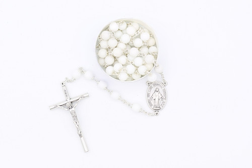 White Quartz Gemstone Rosary Silver Toned