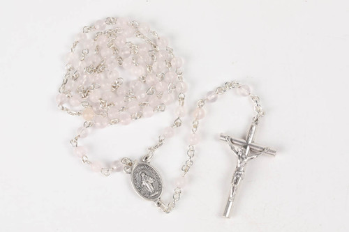 Rose Quartz 4.mm Gemstone Silver Toned Rosary