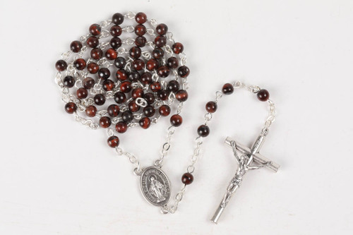 Tiger Eye Red 4.mm Gemstone Silver Toned Rosary