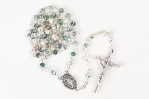 Tree Agate 4.mm Gemstone Silver Toned Rosary