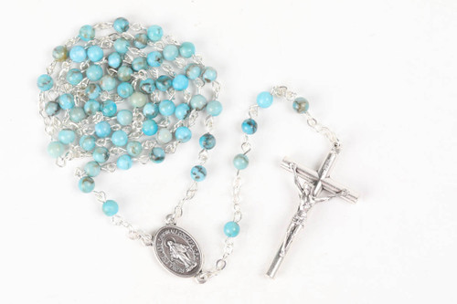 Turquoise Jasper 4.MM Gemstone Silver Toned Rosary