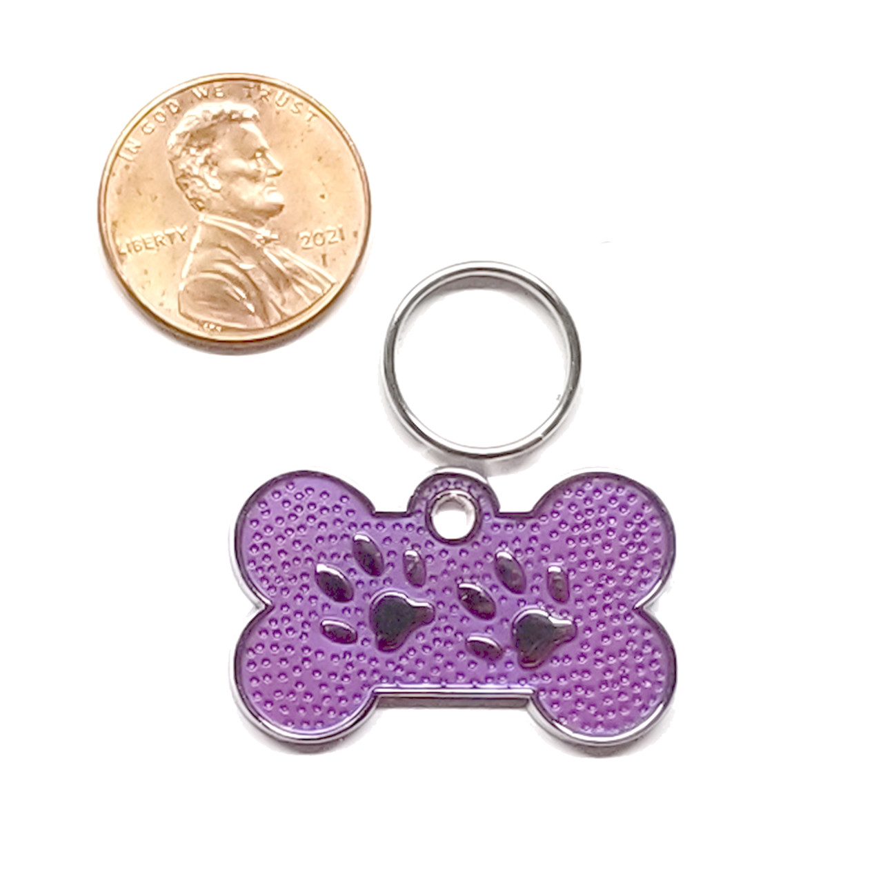 Besufy Pet Tag 25mm Metal Blank Dog Tag Paw Rhinestone Cat ID Name Engraved Key Ring Chain, Women's, Size: One size, Purple