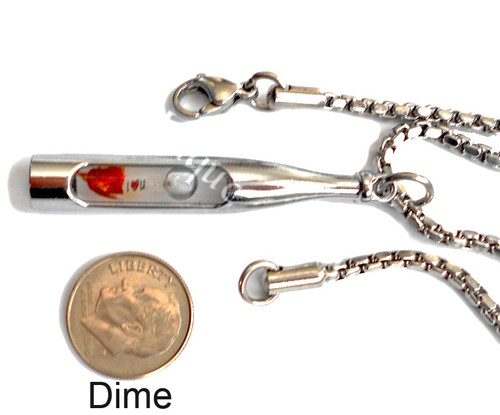 Name on Rice Necklace Jewelry / Metal bottle protects your message / with a stainless steel chain - Real Red Flower in it.