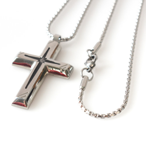 UniqueArt World Simple Stainless Steel Cross Pendant Necklace