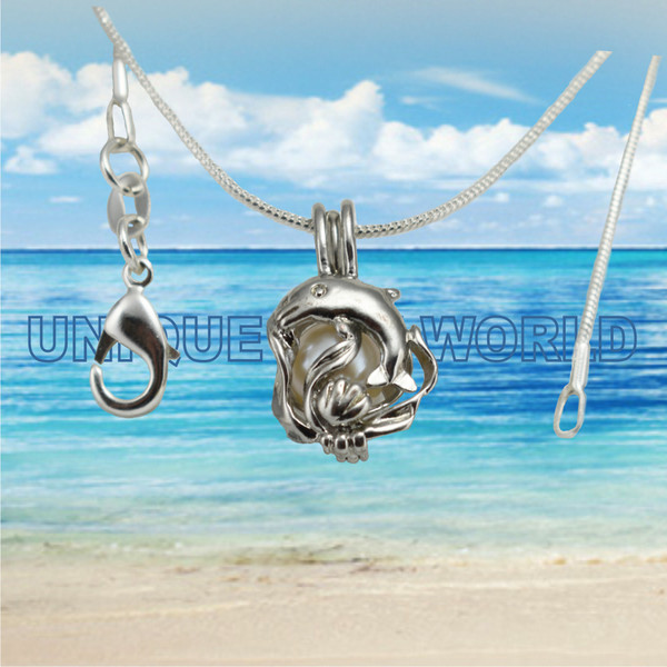 Dolphin Pearl Cage SILVER PLATED Pendant Necklace