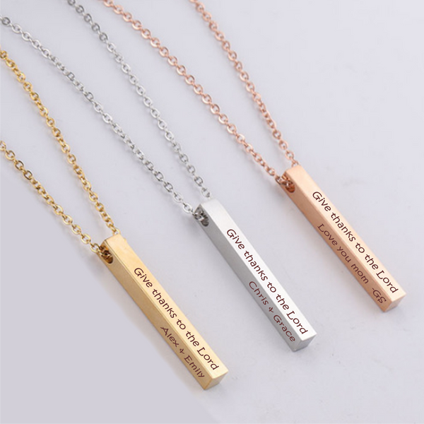 Free engrave, Gift for Mom Personalised Vertical Bar Necklace Mother's Necklace - Your Choice of Font - Mother's Day Thin Chain Necklace