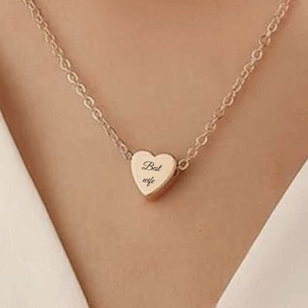 Personalized Charm, 18k gold plated Stainless Steel Necklace Custom Heart Pendant Necklace. 
