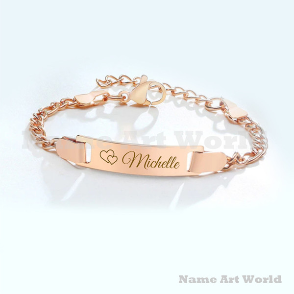 Baby infant Bracelets, Rose Gold Child ID Bracelets, Stainless Steel Link Chain Bracelets.
Unique Art World special price.