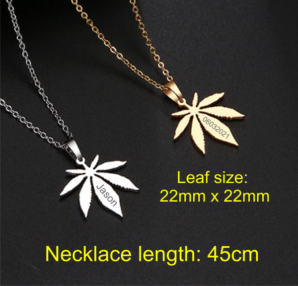 Personalized cannabis leaf pendant Necklace