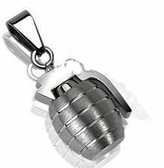 316L Stainless Steel Hand Grenade Solid Pendant with a ball chain 24" 2.4mm