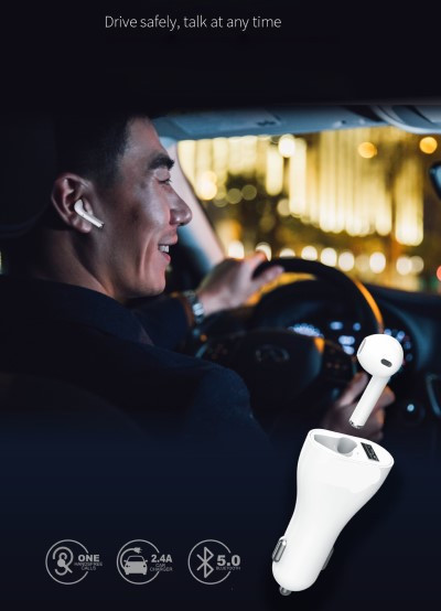 2 IN 1 Vehicle Wireless Headset with Car charger 2.4A