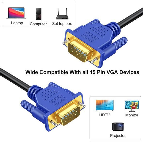 5 Feet VGA to VGA Cable (M/M) - Grey cable with blue connectors