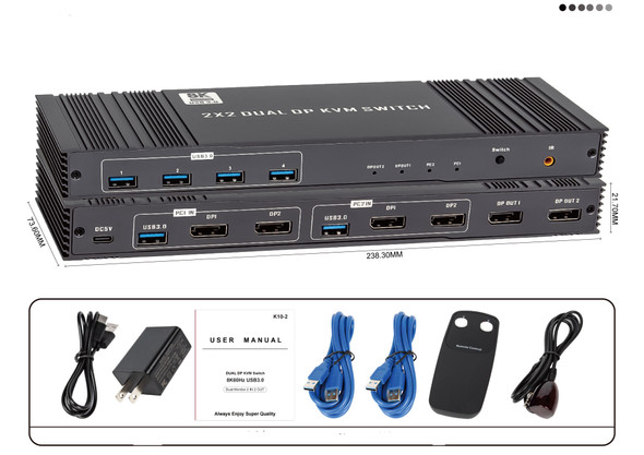 KVM Switch USB3.0 2x2 Dual DP /8K60Hz - Wholesale at Look4Computer Canada