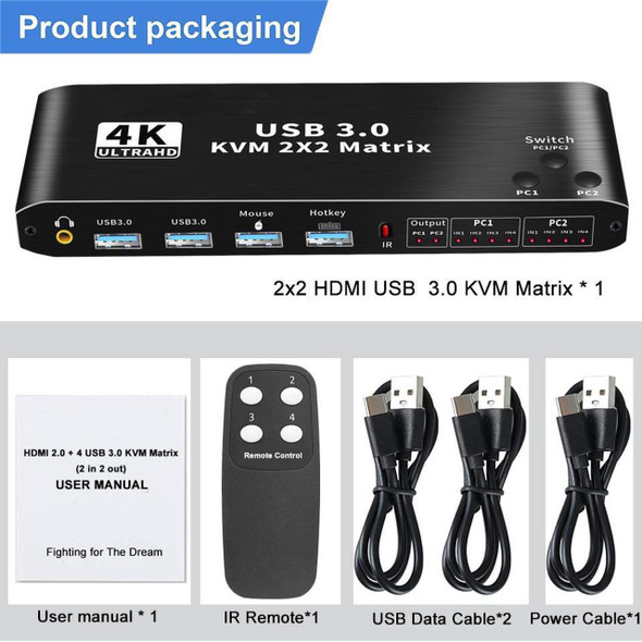 HDMI 2.0b KVM SWITCH Matrix 2x2 4K/60Hz  USB3.0 w/HotKey
