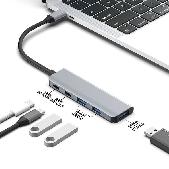 USB Type C to 3x USB  A  +1xUSB Type C + 1x USB Type C Power Delivery port Hub  speed up to 5Gb/s (5 in 1) - Wholesale at Look4Computer Canada