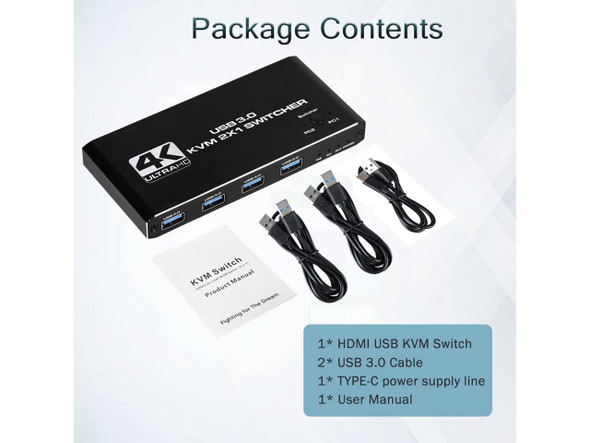 HDMI 2.0 KVM SWITCH 2x1 4K/120Hz 2PORT USB3.0