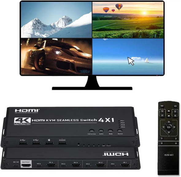 HDMI1.4 KVM Seamless 4 in 1 out with multiview, hotkey function