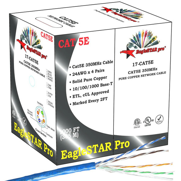 1000' RJ45 CAT5E Cable FT4 cUL 24AWG Solid Pure Copper (blue or white) - Wholesale at Look4Computer Canada