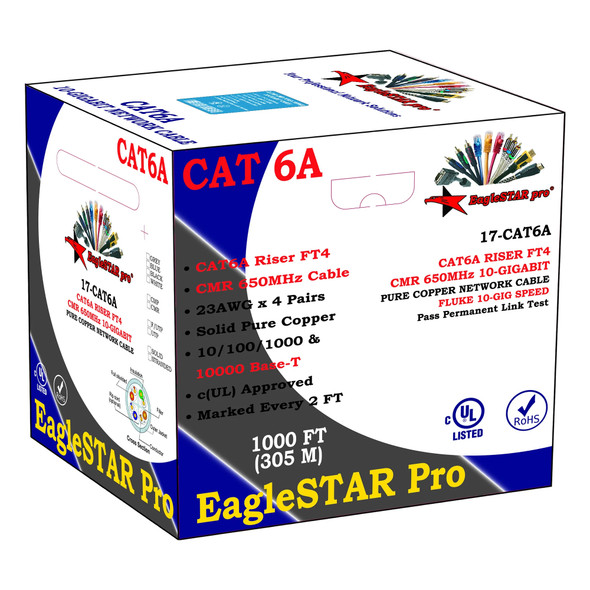 RJ45 CAT6A 1000 Feet Cable FT4 cUL 23AWG Solid Pure Copper (white)