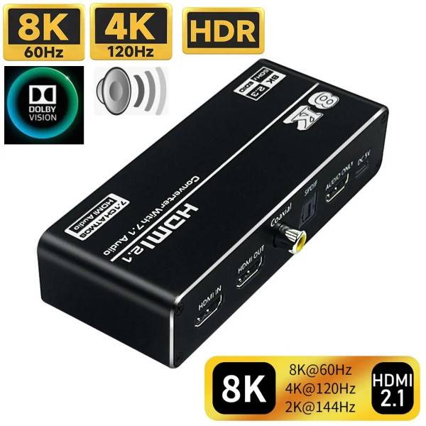 HDMI 2.1audio extractor 7.1CH HDCP2.3 4K/144Hz (support VRR & HDR10+)