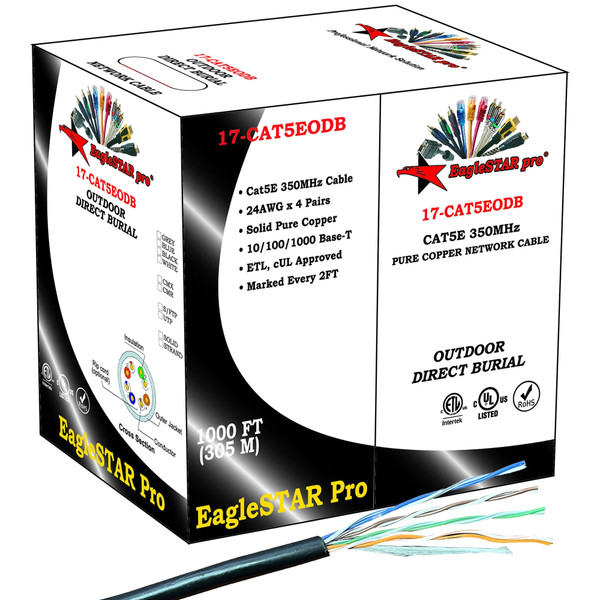 1000' Outdoor RJ45 CAT5E Cable CMX 350MHZ 10-Gbps 1000' Outdoor RJ45 CAT5E Cable CMX 350MHZ 10-Gbps