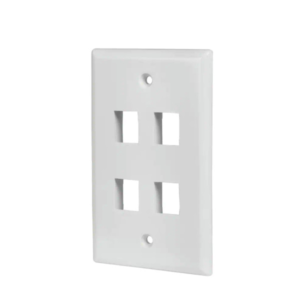 4 Port Keystone Wall Plate for RJ45 RJ11 RJ12 RCA F-Type Jack - White - Wholesale at Look4Computer Canada