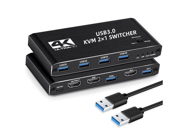 HDMI 2.0 KVM SWITCH 2x1 4K/120Hz 2PORT USB3.0 - Wholesale at Look4Computer Canada