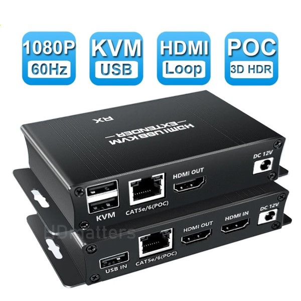 HDMI KVM Ethernet Cable Extender 60 meter support POC 1080Px60hz HDR