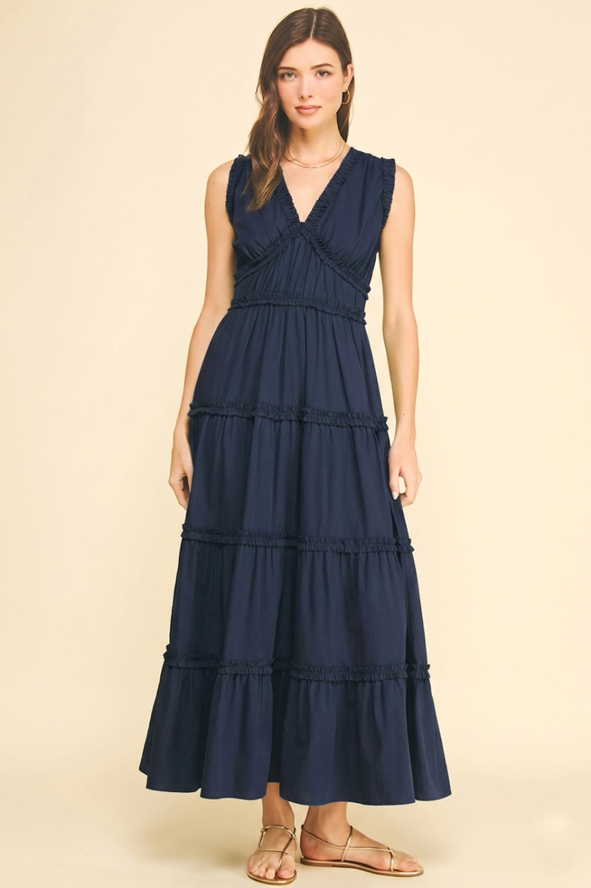 long sleeve deep v maxi dress Long Chiffon A-Line Formal Dress with Long Sleeves– PromGirl
