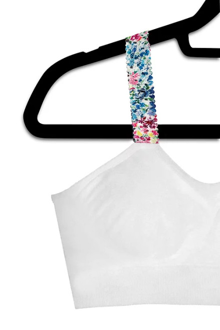 White Bra Boho Flowers White Strap