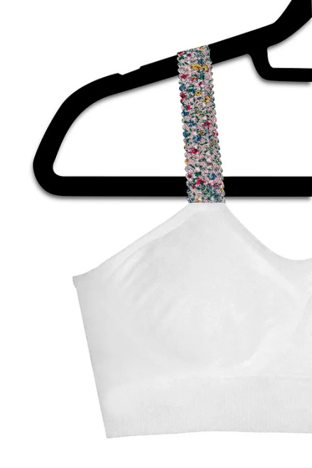 White Bra Boho Flowers Pink Strap