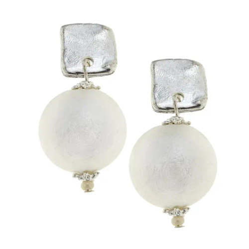Silver Square Post Pearl Earrings