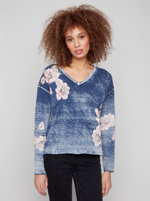 Denim Floral Top