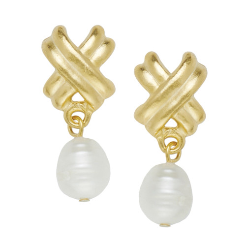 Gold X Pearl Earrings