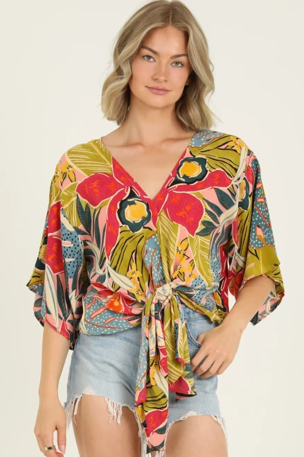 Tropical Front Tie Top