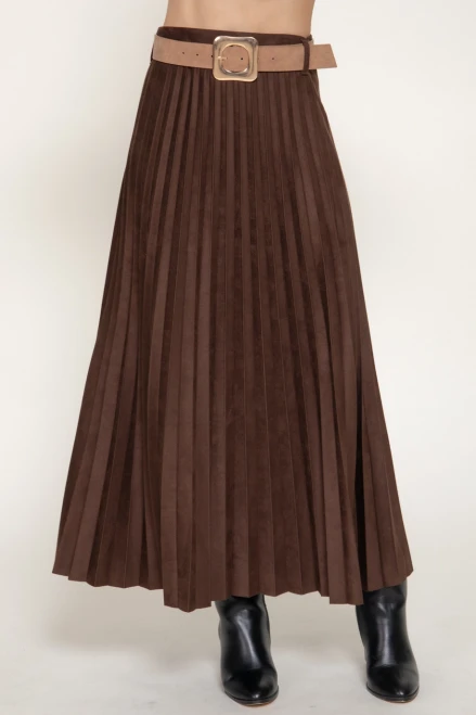 Belted Faux Suede Skirt