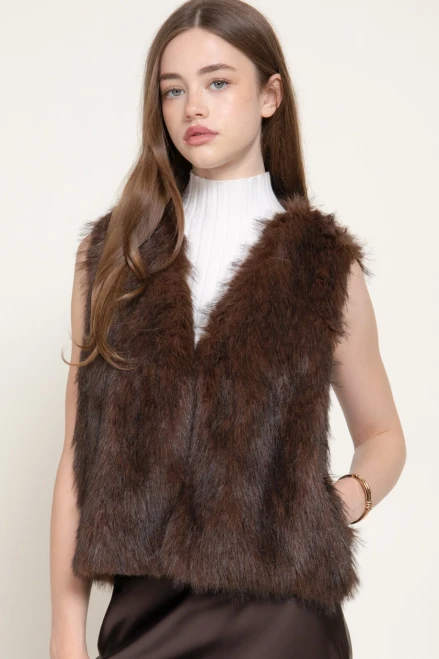 Two Tone Faux Fur Vest