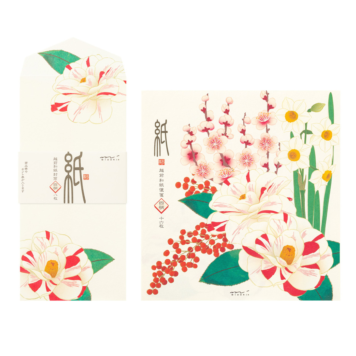 Midori Kami letter writing set - winter flowers