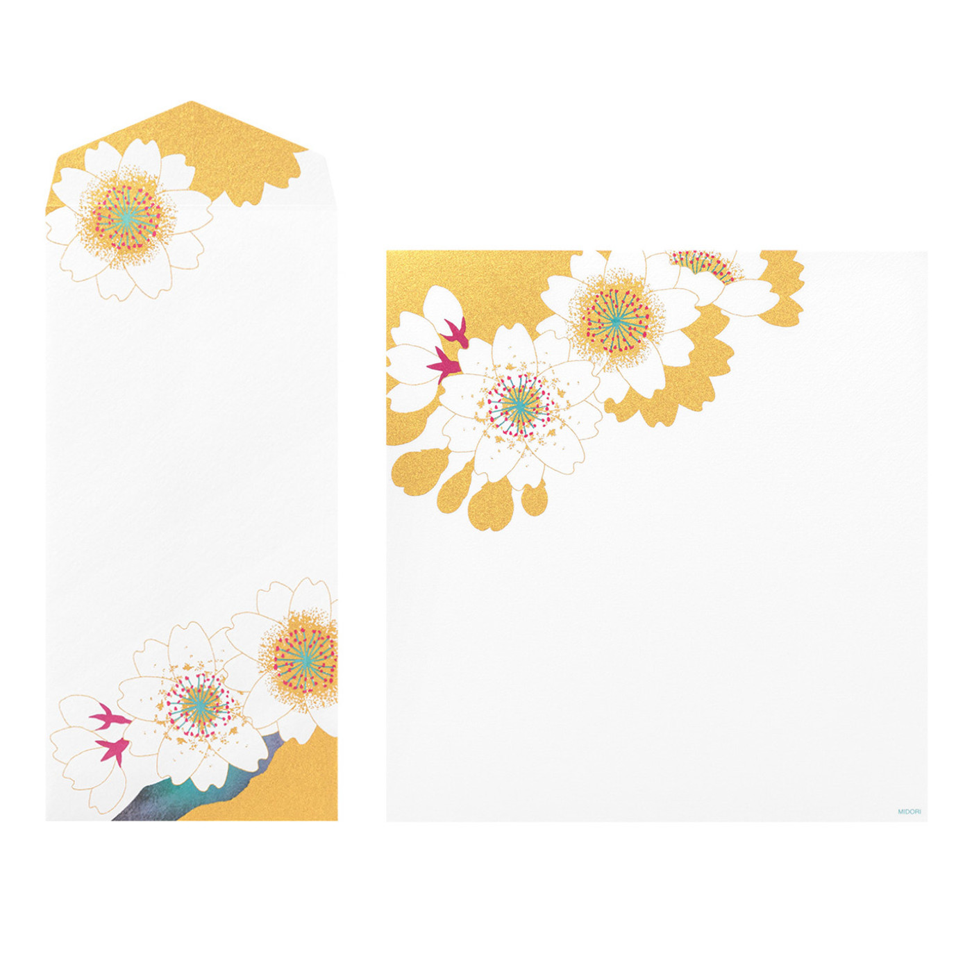 Midori Kami letter writing set - gold cherry blossoms