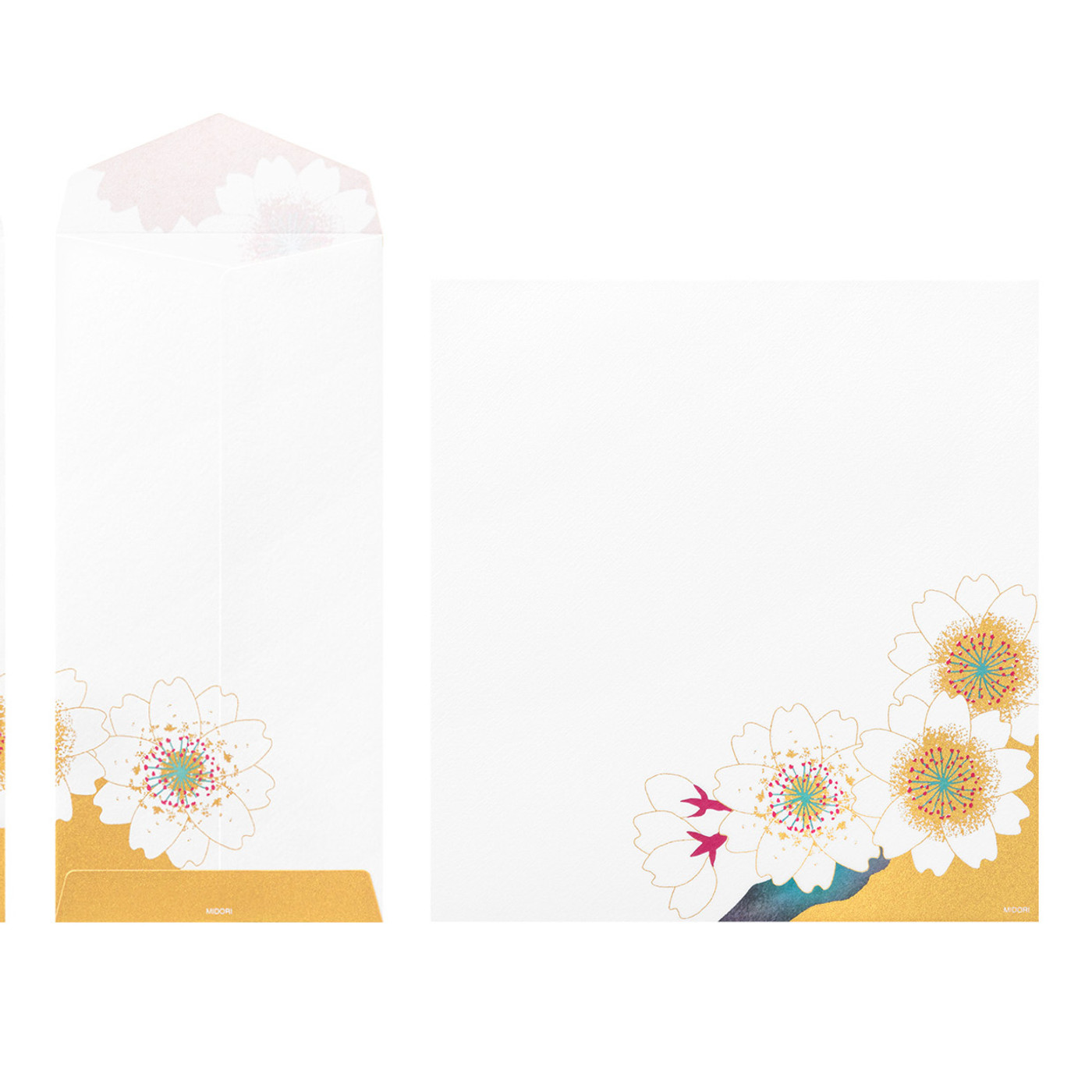 Midori Kami letter writing set - gold cherry blossoms